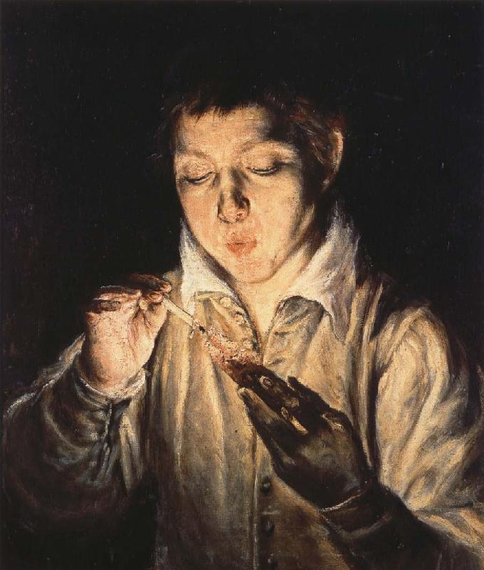 El Greco A Boy blowing on an Ember to light a candle Sweden oil painting art